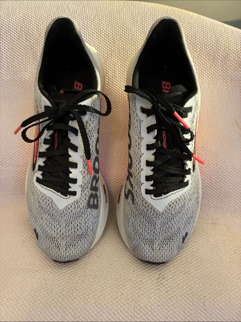 Brooks Hyperion 2/GTS2 Lightweight Running Shoes -White/Black w/Coral colorway.